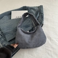 Gray-blue corduroy hobo shoulder bag with a minimalist integrated handle design - Gray