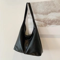 Minimalistische schwarze Damen-Hobotasche aus Kunstleder für den täglichen Gebrauch - Schwarz