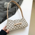 Retro-Halbmondtasche mit braunem Kleeblatt-Druck und zarter Schleifenverzierung - Khaki Kleeblatt