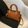 Brown crocodile-embossed crossbody bag with woven handle and gold fashion hardware - Brown