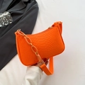 Chic orange faux leather shoulder bag with crocodile pattern and acrylic chain strap - Orange