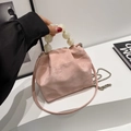 Pink velvet cloud bag with marble bead handle and metal chain for summer crossbody wear - Pink