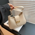 Minimalist beige half-moon shoulder bag with gold buckle and adjustable strap - Ivory