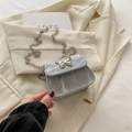 Mini-Kettenumhängetasche in Silber mit Marmortextur und Schmetterlingsschnalle - Silber