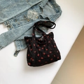Bolso tote de pana negra con estampado de fresas y correa de hombro de estilo casual - Negro