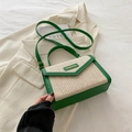 Straw patchwork crossbody bag in beige and green featuring a Fashion brand label - Green