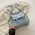 Light blue mini backpack with star embroidery and adjustable straps for women - Blue