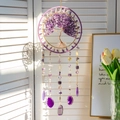 Large amethyst Tree of Life dream catcher crystal wind chime home hanging decor - Purple