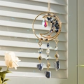 Moon-shaped dream catcher with tree of life crystal stones and iridescent suncatcher pendant - Blue Moon