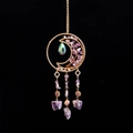Agate crystal tree of life dream catcher wind chime with purple stones and gold moon - Purple Moon