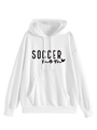 Close-up of white hoodie featuring SOCCER MOM print and front kangaroo pocket - S / White