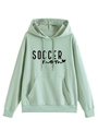 Detail of mint green Soccer Mom hoodie showing ribbed cuffs and kangaroo pocket texture - Light Green
