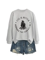 Flat lay of a grey campfire sweatshirt paired with distressed denim shorts - Grey (Black Font)