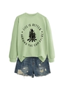 Close-up of Life Is Better Around The Campfire print on light green sweatshirt - Olive Green (Black Font)