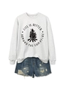Detail of grey sweatshirt with Life is Better Around the Campfire print and denim shorts - Off-White (Black Font)