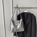 Silver metallic leather bow backpack with adjustable straps for women commuting - Silver No Pendant