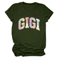 Detail of GIGI patchwork applique with floral fabrics on olive green crewneck t-shirt - S / Army Green