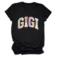 Detail of GIGI patchwork letters with floral patterns on a black crew neck t-shirt - S / Black
