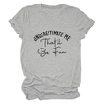 Detail of grey crewneck T-shirt with UNDERESTIMATE ME slogan print on cotton fabric - S / Light Gray (Black Font)