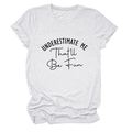 Detail view of cotton t-shirt with Underestimate Me slogan print on white fabric - S / Sand (Black Font)