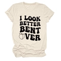 Detail of round neck beige cotton T-shirt with black text and peach graphic print - S / Sand (Black Letter Peach)