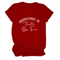 Detail of rolled cuffs and white letter print on dark red cotton crew neck t-shirt - S / Red (White Font)