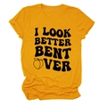 Detail of ginger yellow crew neck t-shirt with black graphic text print and peach design - S / Mustard Yellow (Black Letter Peach)
