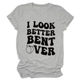 Detail of grey crewneck T-shirt featuring bold black text slogan and peach graphic print - Light Grey (Black Letter Peach)