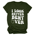 Close-up of deep green crew neck t-shirt featuring a white peach graphic and bold text - Army Green (White Letter Peach)