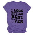 Detailed texture of purple crew neck T-shirt with black text and peach graphic - Purple (Black Letter Peach)