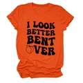 Close-up of orange cotton T-shirt featuring bold black text and a peach graphic - Orange (Black Letter Peach)
