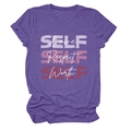 Détail du t-shirt violet en coton avec impression typographique multicouche self love - Violet (Texte Blanc)