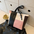 Chic multi-color block large tote bag in black, white, and pink with adjustable straps - Pink