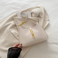 Chic cream white French baguette bag with gold chain and smooth leather finish - White