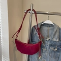 Chic dark red crescent bag in suede finish with stylish knotted shoulder strap - Red