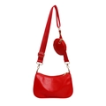 Borsa a baguette 2 pezzi in ecopelle rossa con tracolla regolabile e mini borsa rotonda - Rosso