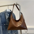 Bolso tote grande de cuero patchwork marrón retro con detalles de cadena - Marrón