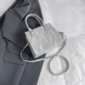 Light gray pleated mini square bag with golden hardware and adjustable strap - Silver