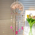Pink crystal tree of life dreamcatcher with hanging agate slices for wall decor - Pink