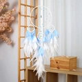Acchiappasogni blu e bianco fatto a mano con piume per la decorazione murale - Stile Finito Luna d'Acqua (Senza Luce)