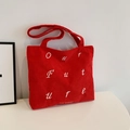 Schicke rote Cord-Einkaufstasche mit Our Future Bestickung im minimalistischen Stil - Rot