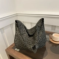 Borsa tote minimalista con stampa leopardata in tela marrone per uso quotidiano - Verde