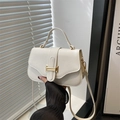 French retro white lychee leather underarm bag with gold H-buckle and shoulder strap - White / Classic Design Imitation