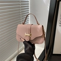 French vintage lotus pink lychee leather shoulder bag with metallic H buckle - Pink / Classic Design Imitation