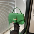 French retro green leather shoulder bag featuring a stylish gold H-shaped buckle - Green / Classic Design Imitation