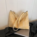 Große gestreifte Canvas-Schultertasche für Damen mit gelbem Jacquardmuster und Tragegurt - Gelb