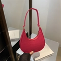 Magenta crescent hobo bag with crocodile embossed texture and golden zipper - Rose Pink