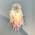 Pink gradient tree of life dreamcatcher with LED lights and soft hanging feathers - Sakura Sophora Style (With LED Light)