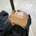 Beige woven crossbody bag with gold metal clasp and versatile shoulder strap for women - White