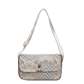 Borsa a tracolla quadrata stile cinese con motivo jacquard vintage e finiture in pelle - Onda Cachi Blu Marrone / Cachi